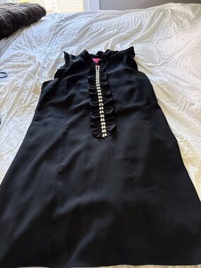 Lilly Pulitzer Black Sleeveless Shift Dress with Pearl Trim